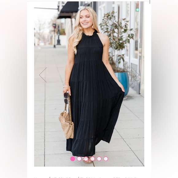 BLACK HALTER GAUZE MAXI DRESS -Size Large - Picture 1 of 6